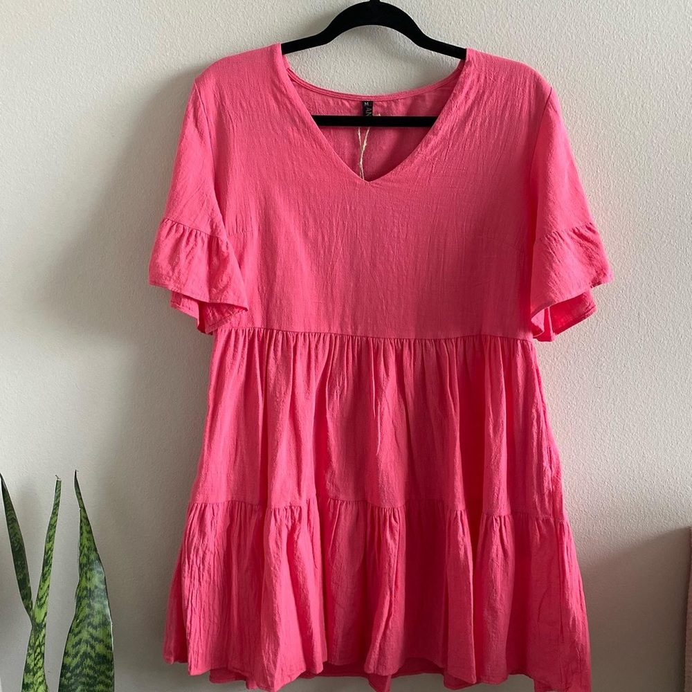 Bright pink flowy mini dress